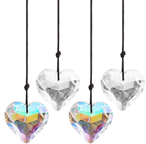 Forreen 4 Pièces Attrape-Soleil en Cristal Transparent,Capteur de Soleil Extérieur Verre Forme de Cœur Suncatcher Transparent Couleur Cristal Prisme Pendentif pour Auto Fenêtre Jardin Maison