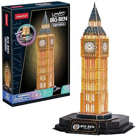 3D-pussel – Big Ben LED | 3D-pussel 8-årig pojke gåvor | 3D-pussel vuxen och 3D-pussel för barn | Pussel för barn och vuxna | 32 delar