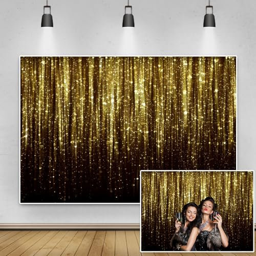 Renaiss 3x2m Fond de Photographie en Vinyle Noir Or Brillant (sans Paillettes) Toile de Fond Photo Thème rêveur Mariage Enfants Adultes Anniversaire Festival fête décor Accessoires Photo