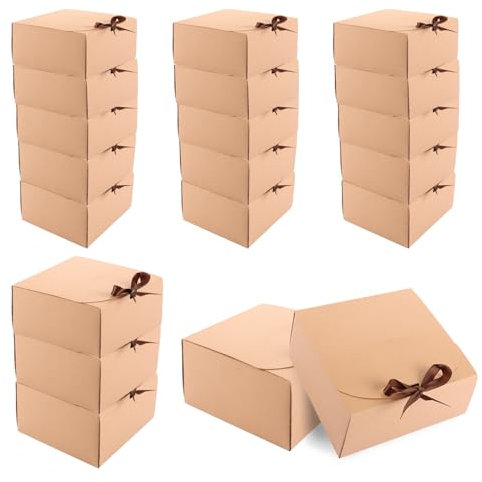 CYEER 20 Stück Kraftpapier Geschenkbox Großes, 20x20x10CM Geschenkkartons, Vintage Kraft Geschenkboxen, Geschenkschachtel mit Bogen Band für Geschenke, Party, Hochzeit