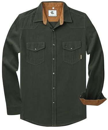 Dctop Flanellhemd Herren Langarm Holzfällerhemd Kariert Snap Knopf Baumwolle mit Tasche Regular Fit Casual Shirt Hemd(Armee #18 2XL)