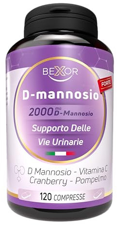 Bexor® D mannosio puro 2.000 mg Alto dossaggio | Integratore cistite con Mirtillo Rosso Cranberry, Semi di Pompelmo e Vitamina c | 120 Compresse | Prevenzione Cistite e Candida.