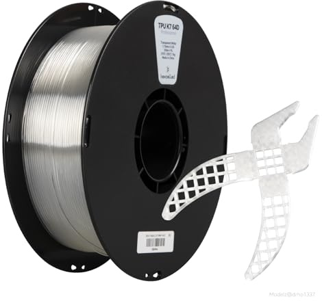 kexcelled TPU 64D Filament 1,75mm, Hohe Härte und Verschleißfestigkeit, 1kg Rolle, Gute Schichtbindung, 3D Druckermaterial, Durchsichtige Weiß