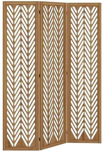 HOMCOM Biombo de 3 Paneles Separador de Ambientes Plegable 120x1,7x170 cm Divisor de Habitación de Madera con Patrones Geométricos para Oficina Dormitorio Natural