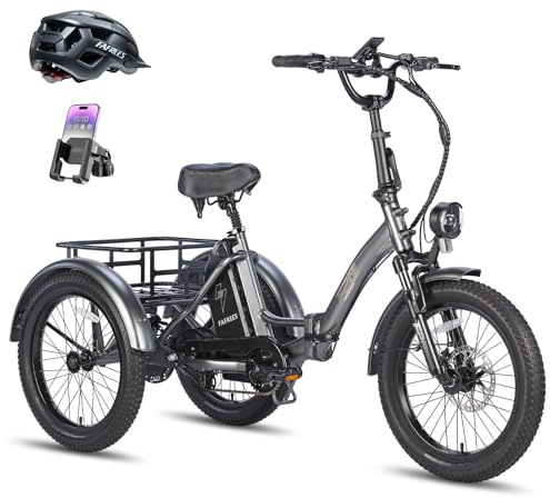 Fafrees F20 Mate E-Bike Triciclo, 20 * 3.0 Triciclo Elettrico Pieghevole Per Adulti Anziani, Batteria Da 48 V/18,2 Ah, Triciclo Elettrico Da Carico, Autonomia 110 KM (Grigio)