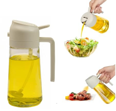 Vnvnvnv 2 in 1 Oil Dispenser and Sprayer, 16.54 UK fl oz/470 ml Olive Oil Spray Bottle, Olive Oil Dispenser, Oil Sprayer for Cooking Air Fryer Kitchen Grill Bake Salad