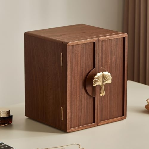 Homruilink Portagioie Noce Nero 5 Strati, Organizer con Manico Ottone, Per Gioielli e Orologi, Regalo per Lei (20,1 x 22,1 x 25,4 cm)