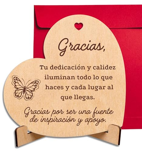 CUBIBOO ART Tarjeta de Agradecimiento en Madera en Forma de Corazón con Soporte - Regalo agradecimiento - Regalos originales para Profesores, Médicos, Amigos, Familiares y Personas Especiales