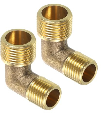 Kvartsman 2 stycken mässing rörlig skruvanslutning 9,5 cm hane x 1,4 tum hane 90 graders vinkel, mässing L vinkel rörmontering för dricksvatten lämplig centralvärmesystem, 29 x 30 mm