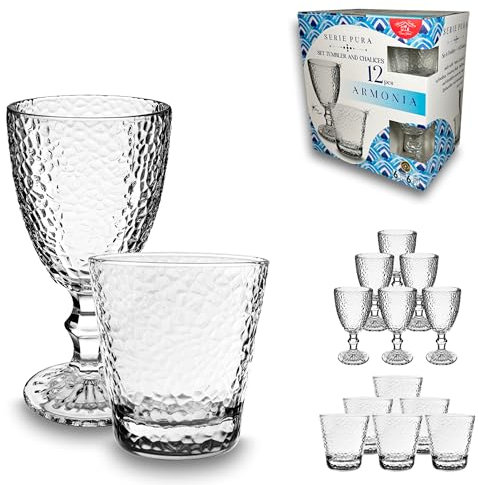 ARCA, Set 12 Bicchieri in Vetro, 6 Tumbler e 6 Calici, per 6 Persone, Bicchieri Ideali per la Tavola, Resistenti e Duraturi, Collezione Armonia Serie Pura, 300 ml