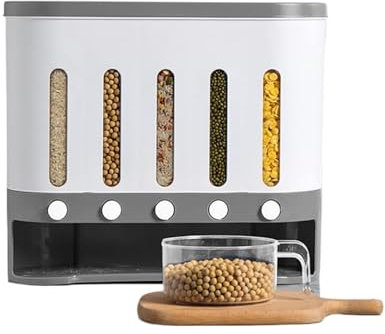 Spannmålsdispenser 5 Grid Dry Food Dispenser Väggmonterad Ris Dispenser Spannmålsbehållare Kaffebön Dispenser Müslidispenser för Nötter(G)