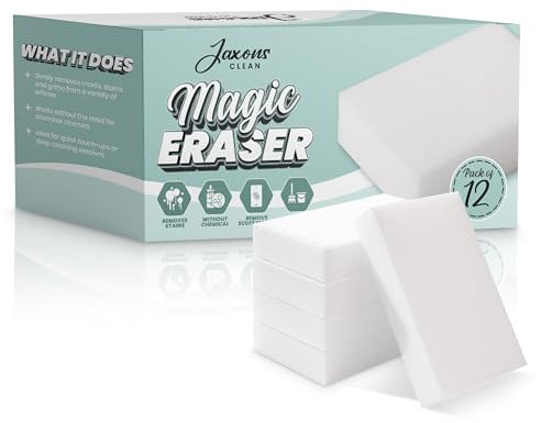 Jaxons Clean Magic Eraser Sponges – 12 Pack, Heavy Duty Melamine Foam Cleaning Pads for Home, Kitchen, Bathroom, Walls, Baseboards, Size 4.7 x 2.5 x 1.2
