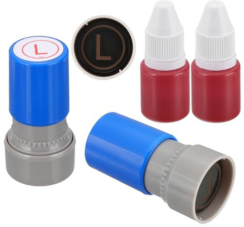 PATIKIL Letter Stamps Self Inking, 2Pcs Alphabet l Character Teacher Ink Initial Stamp with Refill Ink for Class Notebook Scrapbooking DIY Craft, Blue