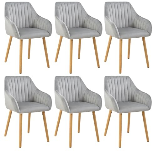 Goeurvant Dining Chairs Set of 6, Modern Kitchen Chairs with Backrest & Wooden Legs, Upholstered Armchairs for Living Room, Dining Room, Restaurant, Light Grey