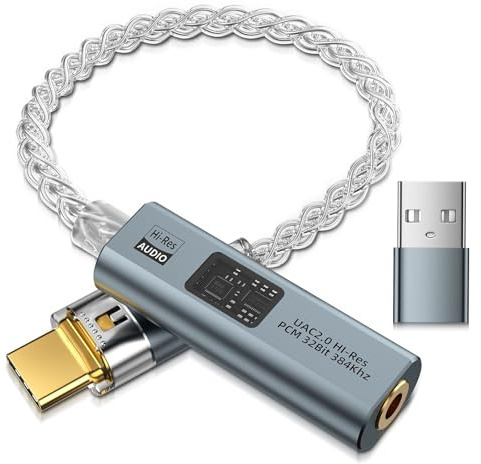 USB C to 3.5mm Audio Adapter Equipped with Dual DAC Chip CX31993&MAX97220, Audio Dongle with HiFi Amplifier, USB C to 3.5mm Headphone Aux Converter & USB A Adapter for Android iPhone iPad PC Mac