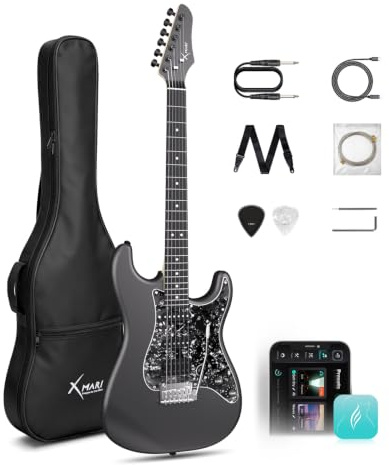 Xmari Smart Electric Guitar with Built-in DSP Effects, 4 Presets, USB-C OTG Recording, Headphone Output, Alnico Pickups w/Coil Split, Carbon Fiber Body, Gig Bag, Strap, Cable & Picks