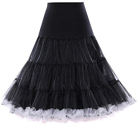 Boolavard 1950 - Enagua, miriñaque, para vestido Rockabilly, Negro con adornos blancos, L-XL