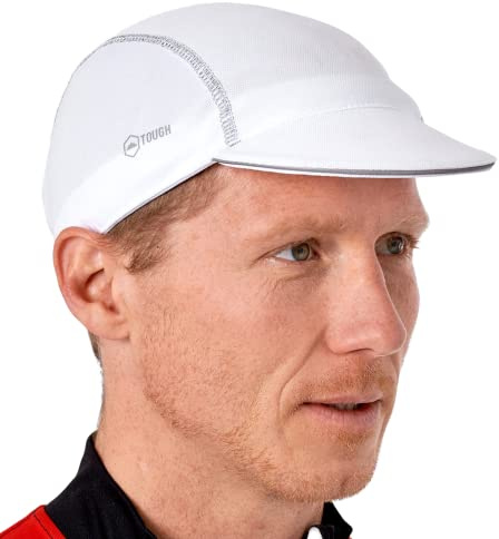 Tough Headwear Cycling Hats Under Helmets - Athletic Helmet Liner Brim Hat for Biking - Bike Caps - Active Brimmed Hats for Bicycle - Perfect for Men & Women Cyclists White