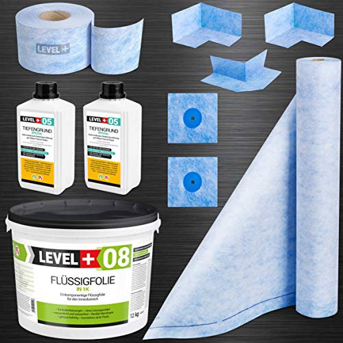 Abdichtungsset Dusche Bad Bandset, 12Kg Flüssigfolie, Dichtecken, Dichtband, Dichtbahn 2m2, Tiefengrund SET42