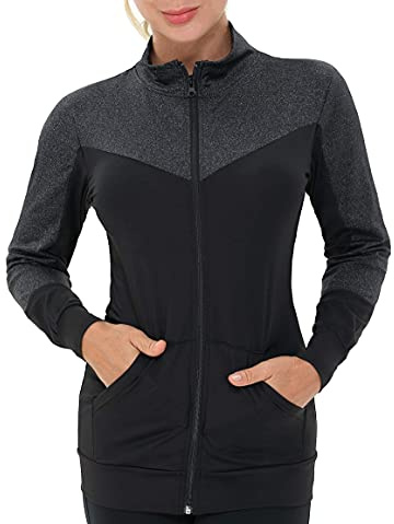 AMZSPORT Löparjacka för kvinnor, sportjacka, långärmad träningsjacka, sweatjacka med ficka för yoga, fitness, sport, 223002-svart, XL