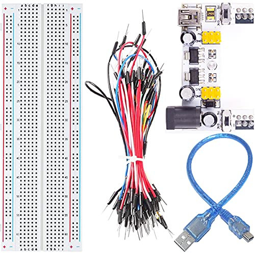 Youmile DC 5V/3.3V 2 Channel Breadboard Power Module Mini USB Interface+ MB-102 Breadboard+Solderless Flexible Breadboard Jumper Wires Cable with Mini USB cable for Arduino