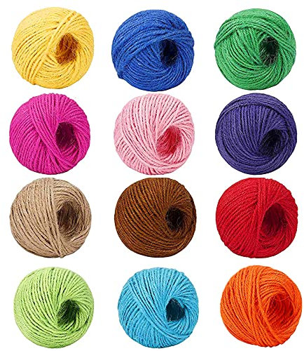 12 Stück Natürliche Schnur, Bunte Jutefaserschnur, Natürliche Juteseil Kordel Set, Bastelschnur, Wird zum Aufhängen von Fotos, Geschenken, DIY-Handwerksdekorationen Verwendet(12 Farben)