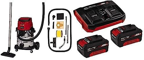 Einhell Aspirateur eaux et poussières sans fil TE-VC 36/25 Li S-Solo Power X-Change (Li-Ion, 36V, modes ECO/BOOST, puissance d’aspiration 150 mbar, cuve inox 25L) avec Twincharger et 2 Batteries 3,0Ah