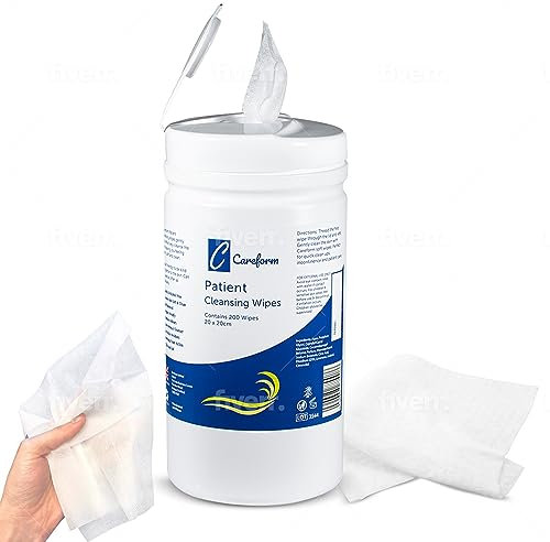 Careform Large Adult Patient Cleansing Wet Wipes - 200 Wipes in Handy Dispensing Canister - Rinse Free