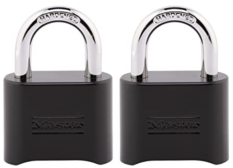 Master Lock Black Combination Padlock, Set Your Own Combo Lock, Weather Resistant Indoor and Outdoor Padlocks with Code for Gym Locker, Gate, Shed, 2 Pack, 178EC2