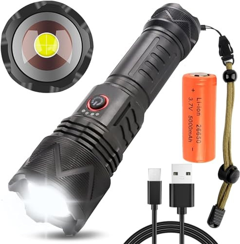 LUXJUMPER Torcia LED Super Luminose 600000 Lumen,Torcia Tattica Militare,Torcia Led Alta Potenza Professionale,Alta Potente Zoomabile,Impermeabile,per Campeggio Escursionismo Emergenza