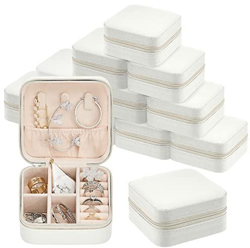 Taiyin 12 Pcs Travel Jewelry Case, Valentines Day Gifts for Her- Small Jewelry Organizer Box Bridesmaid Gifts for Women Girls (White)