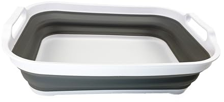 SAMMART Collapsible Tub - Foldable Dish Tub - Portable Washing Basin - Space Saving Plastic Washtub (Size L, White/Grey)