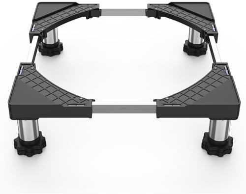 DEWEL Verstellbare Waschmaschinen Untergestell, Podest für Waschmaschine und Trockner, Bärenlast 350kg, Einstellbare Breite 44.5-67cm, Erhöhung Höhe 13cm-17cm, Schwarz