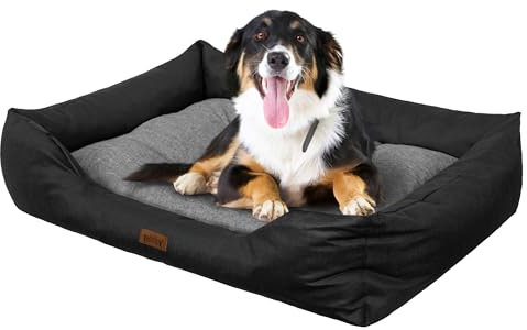 DOGGY Hundebett - Hundekissen in Leinenoptik - Hundekorb - EInfach zu reinigen - erhöhte Ränder, S, für Minihund, 67x54 cm, Graphit