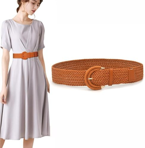 TOFBS Cintura Intrecciata Larga Elastica Donna Fibbia Rotonda Tessuto Corda Accessorio Abito Elegante