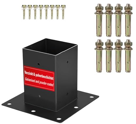 SOTECH skruvankare 90 x 90 mm fyrkantstål galvaniserat och svart pulverlackerat för maximalt korrosionsskydd, terrassstolpankare för fastskruvning för aluminium- och träkonstruktioner