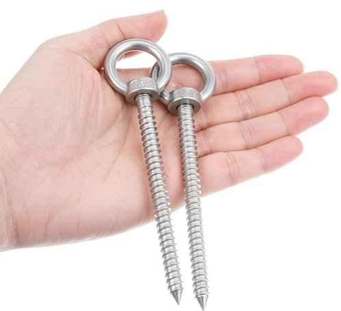 Teaaha 2 ojales de tornillo con rosca de madera para hamacas, tornillos de anillo de acero inoxidable, tornillos de ojal, ganchos robustos, toldos, sillas colgantes, mecedoras, cables fijos, cestas