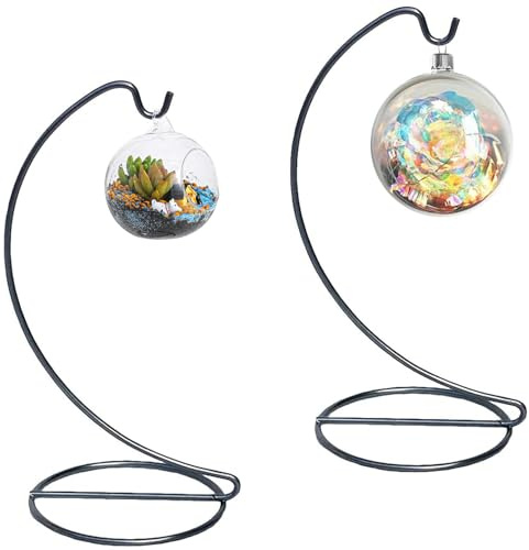 Espositore Ornamentale, 2 Pezzi Palla Di Vetro Ornamenti Titolare Del , Per Appendere Palline Di Vetro, Piante Aeree, Terrario Per Natale,Matrimonio,Casa, Decorazioni Da Giardino (Nero, 23 Cm)