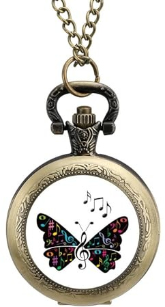 Orologio da taschino vintage con farfalla e note musicali, in lega, idea regalo per uomo e donna, stile rame, misura unica