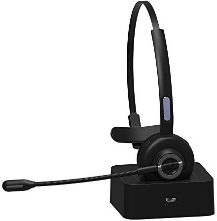 FONCBIEN Casque Bluetooth Mono avec Microphone - sans Fil, Station de Charge Dock, Mains Libres, Réduction de Bruit, Rotation 300°