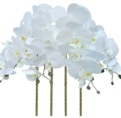 FagusHome 4 st Phalaenopsis Orkidé Konstgjorda Blommor Phalaenopsis Blommor 80 cm Konstgjord Orkidé Falsk Växt för dekoration (vit)