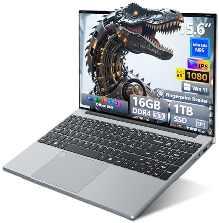 Ordenador Portátil 15,6 Celeron N95, PC Portátil Win 11 16GB RAM 1TB SSD, Laptop Pantalla FHD IPS, Teclado Retroiluminado con Huella Dactilar, USB3.0, HDMI, WiFi 5 - Computadora Portátil Versátil