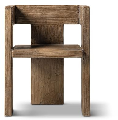 Jennifer Taylor Home Avenel Solid Reclaimed Elm Sculptural Block Accent Chair, Heritage Medium-Dark Brown Reclaimed Elm