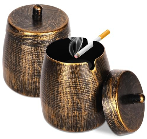 RUCUDIM 2 pièces Cendrier Exterieur, Inoxydable Cendrierd Coupe-vent, Cendrier Coupe-vent avec Couvercle, Cendrierd éolien avec Base Antidérapante avec Couvercle pour Intérieur et Extérieur