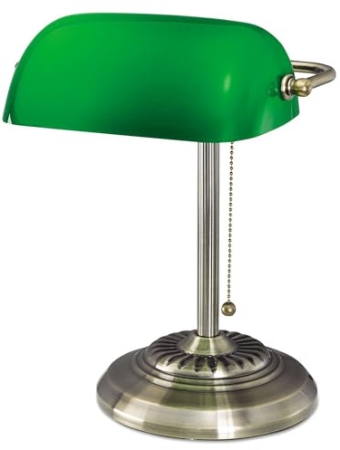 Alera ALELMP557AB Lámpara tradicional de banquero de 26.7 cm x 27.9 cm x 33.0 cm, latón antiguo/verde