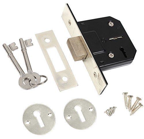 Silver 63mm/2.5 Nickel 3 Lever Dead Lock - Security Door Mortice Case Suit Chrome