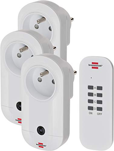 Brennenstuhl Set 1 fjärrkontroll och 3 Comfort-Line-mottagare (Lätt att sätta på och stänga av elektriska apparater, IP20 inomhusanvändning, räckvidd till 25 m), vit