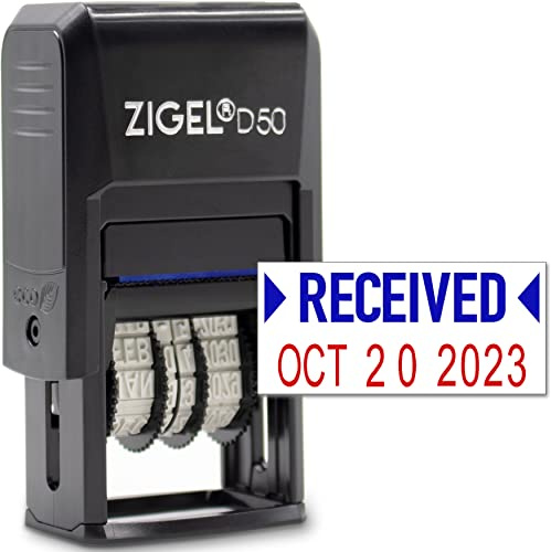 ZIGEL D50 Date Stamp with Received - Self Inking Date Stamp - Blue/Red