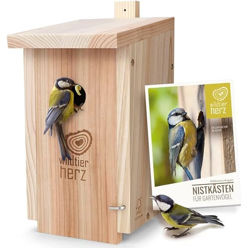 wildtier herz Garten Nistkasten Meisen - 14,5x33x18,5 cm Vogelhaus Wetterfest aus Massiv-Holz - Nistkästen zum Aufhängen für Draußen - Geeignet für Kohlmeisen