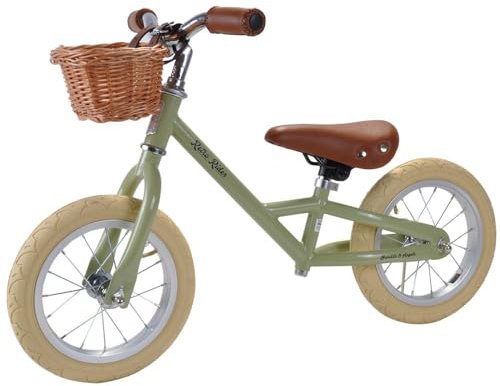 Bandits & Angels Metal Laufrad Mit Weidenkorb Retro Rider Green ab 2,5 Jahren – Für Jungen und Mädchen – Grünes Balance Bike – Verstellbarer Sattel 36 bis 44 cm – Luftreifen – Luxuriöse Griffe
